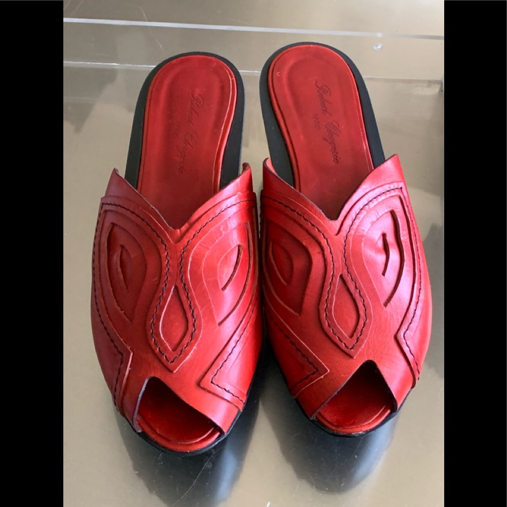 Robert Clergerie Red Leather Open-Toe Mules